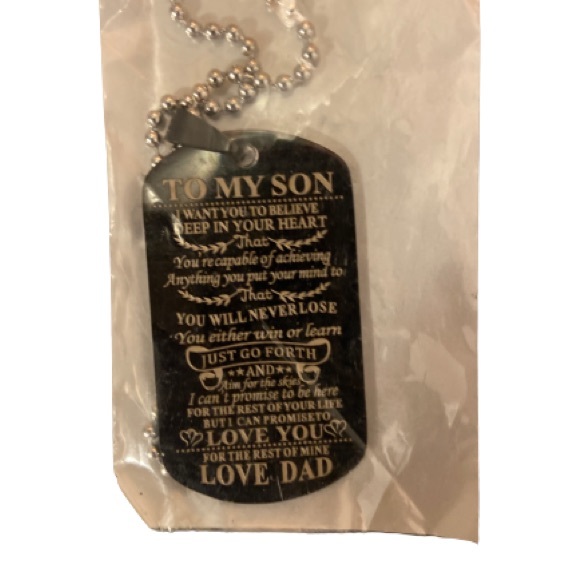 NWT Dog tag necklace with sentimental script “To my son Love Dad” - Picture 3 of 3